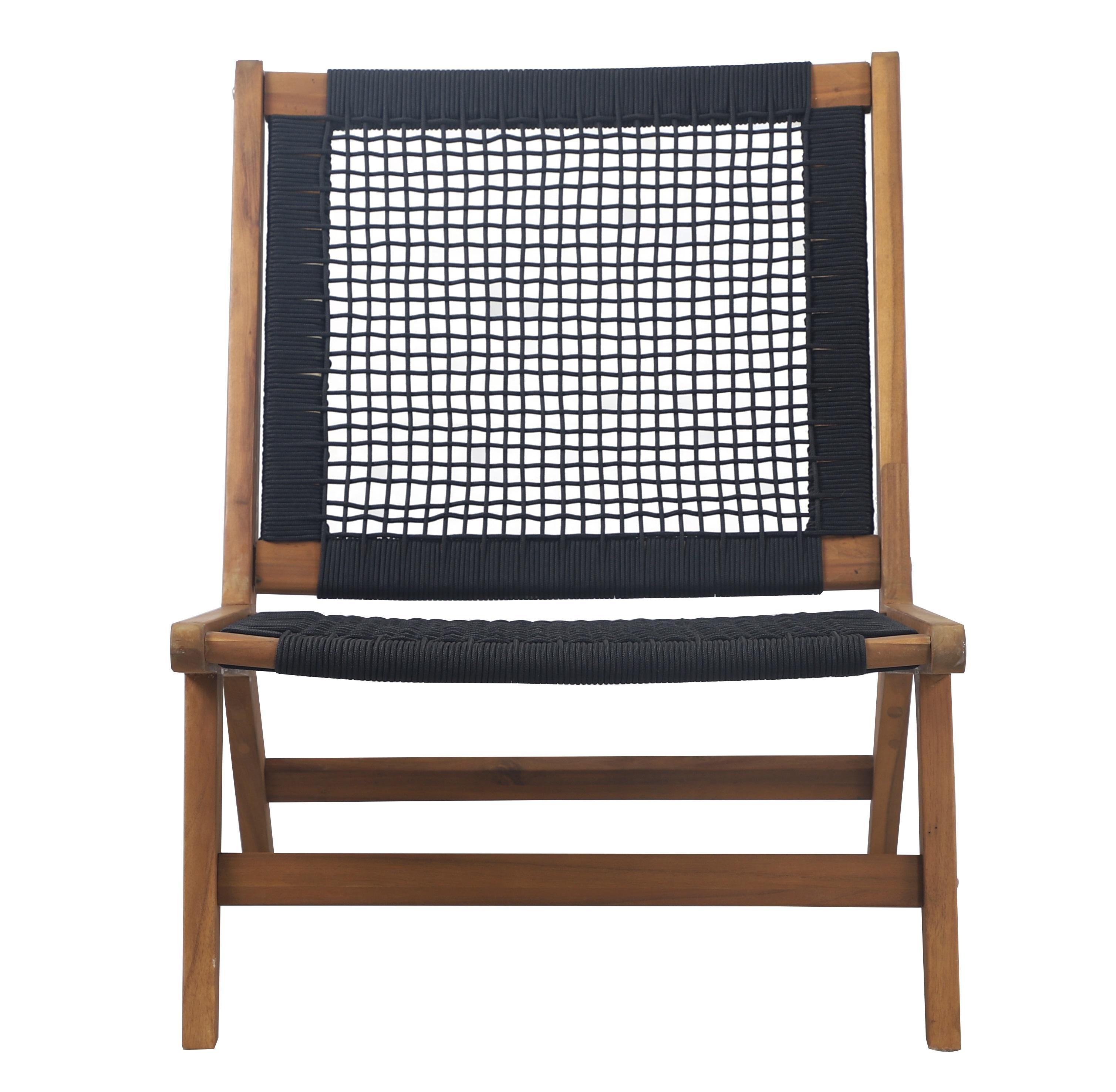 Fauteuil Lounge PIPER En Corde Noire Structure En Bois Acacia