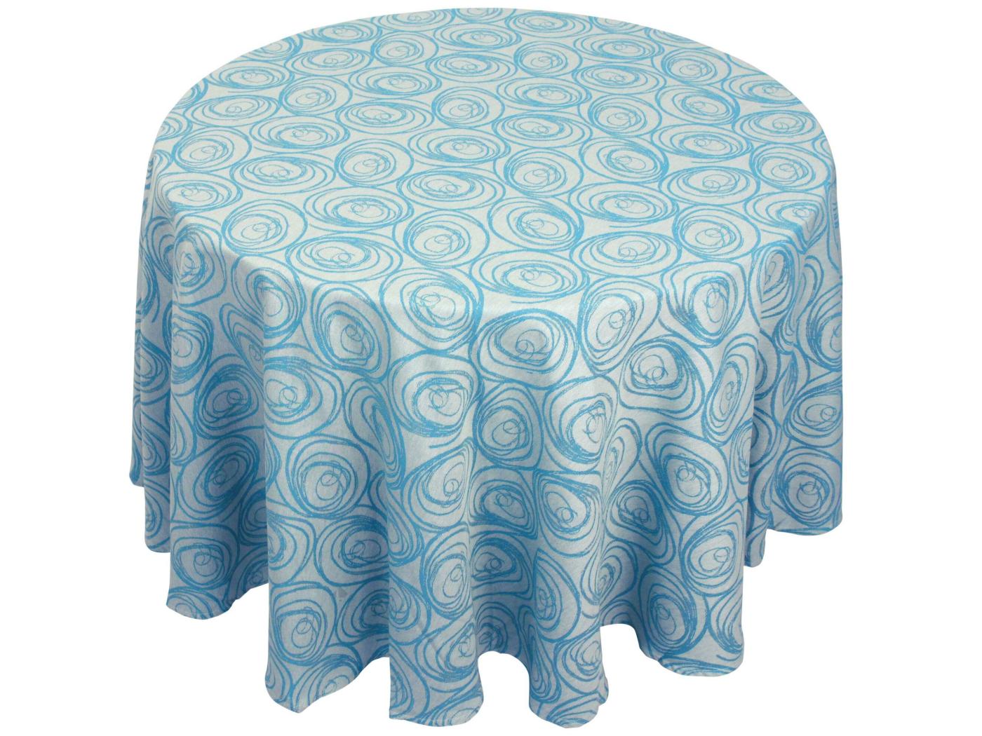 Nappe Ronde 180 Cm Jacquard Coton SPIRALE Bleu Turquoise