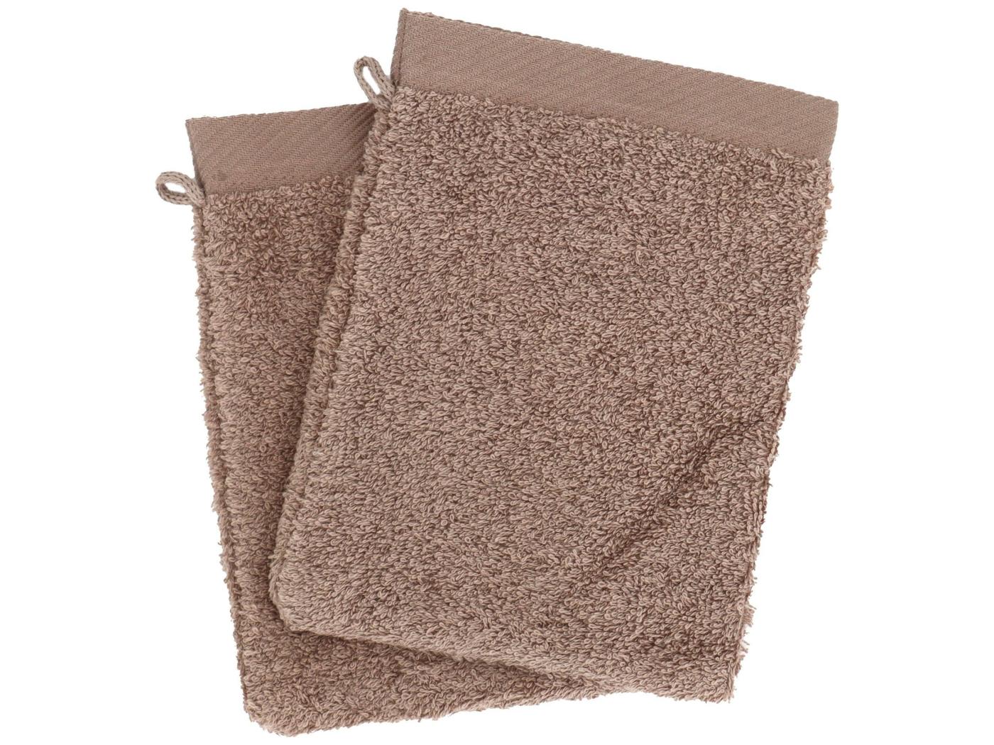 Lot de 2 gants de toilette 16x21 cm coton peigné ALBA taupe