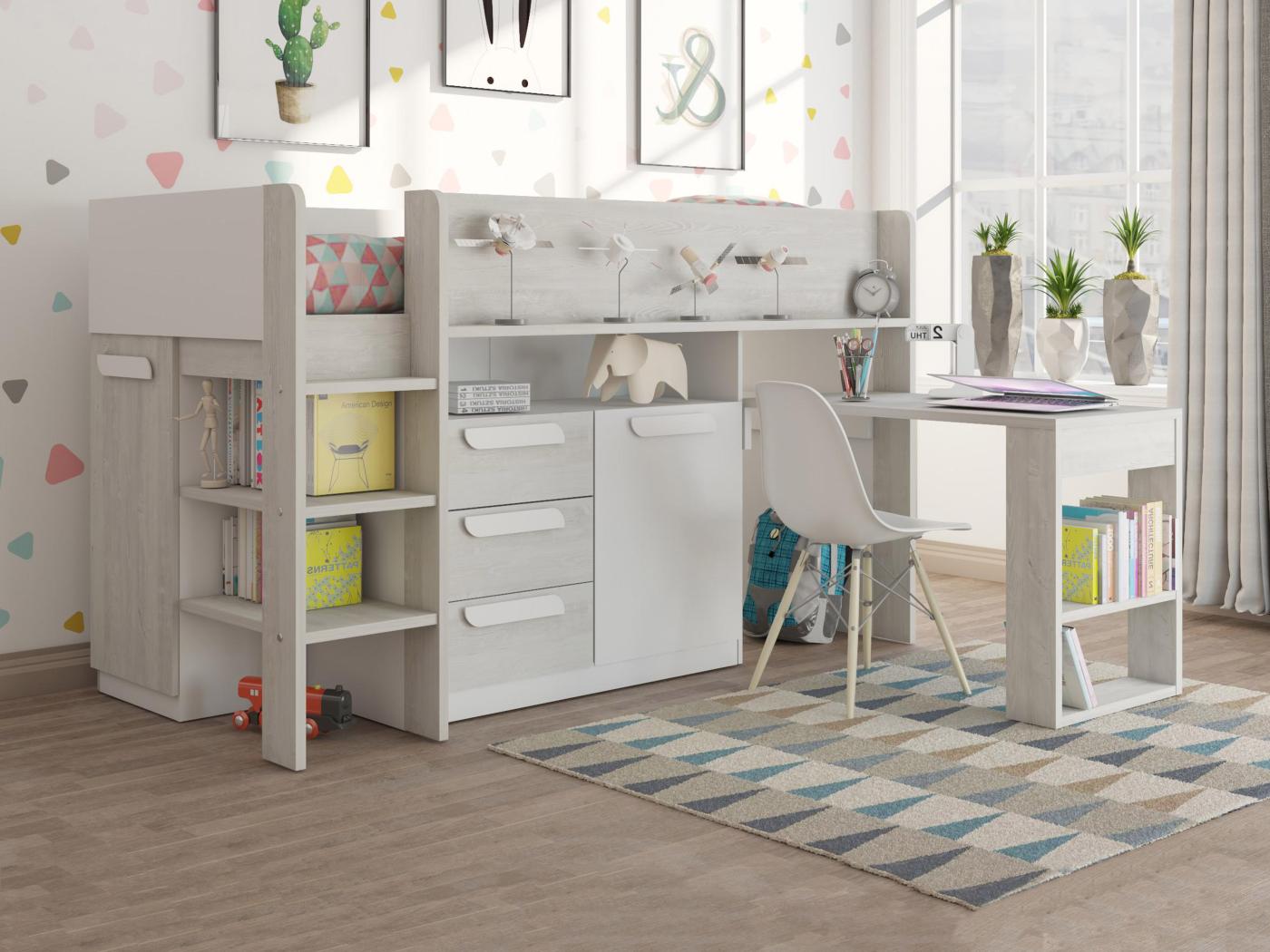 Lit Combin X Cm Avec Bureau Et Rangements Coloris Blanc Et