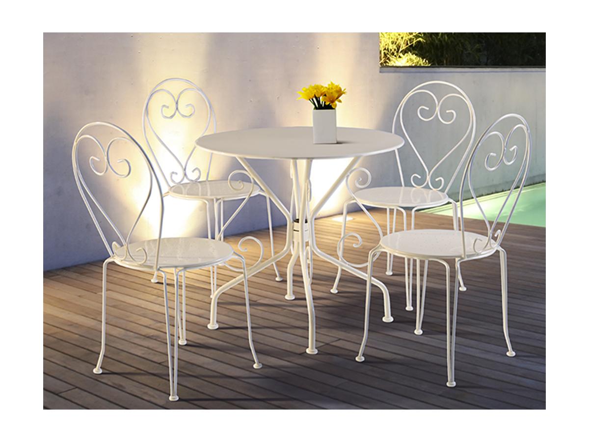 Mesa 4 Cadeiras De Jardim Metal Estilo Ferro Forjado GUERMANTES Branco