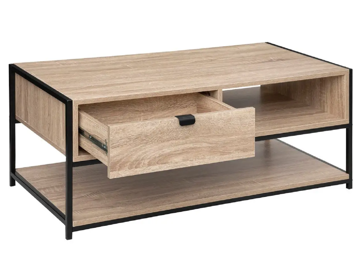 Table Basse Rectangulaire Avec Rangement En Bois Naturel Avec Pieds En