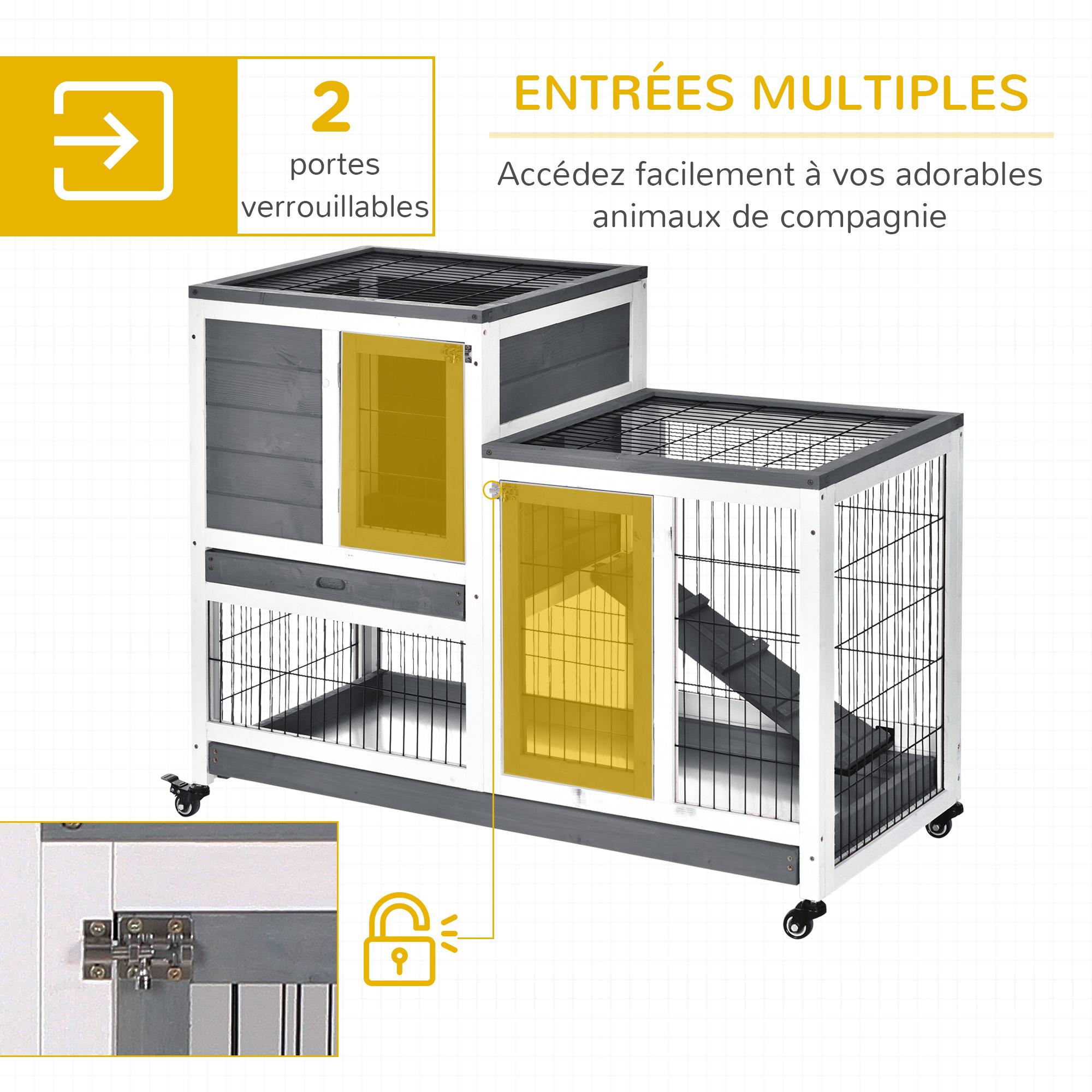 Clapier Lapin Sur Roulettes Cage Lapin Tages Portes