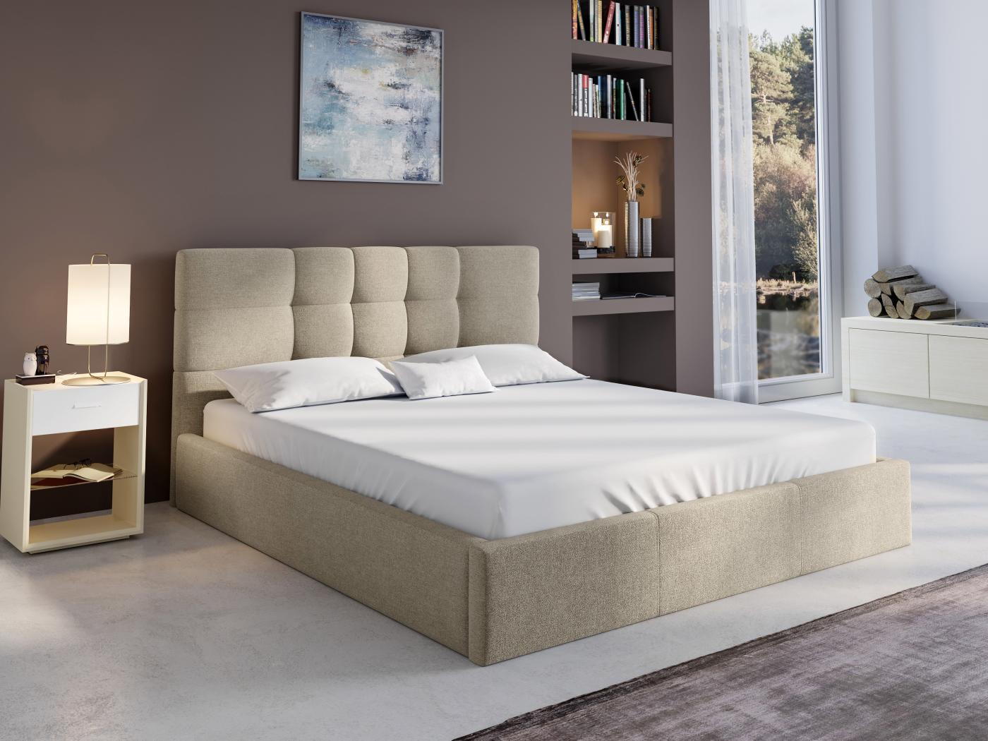 Bed Met Opbergruimte 160 X 200 Cm Stof Beige Matras ELIAVA