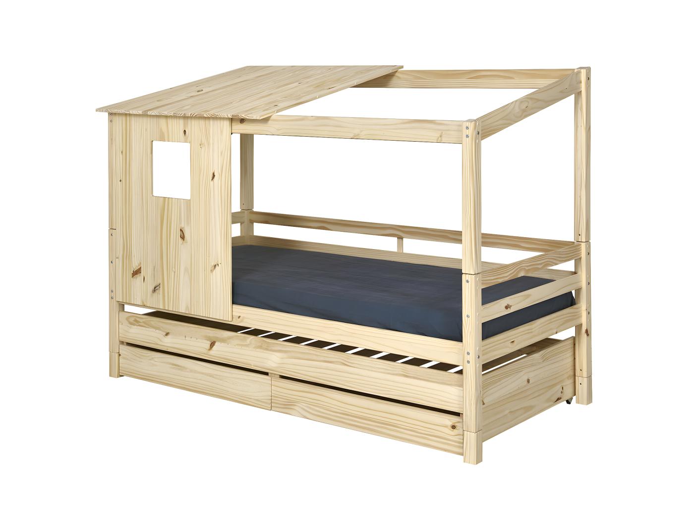 Pack Lit Cabane Gigogne Avec Matelas Alma Bois Naturel X Cm