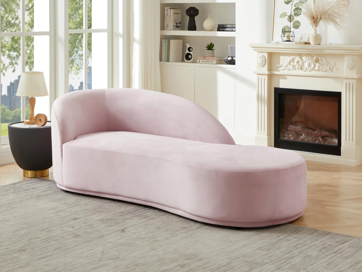 Chaise Longue Direita Em Veludo Cor De Rosa LONIGO De Pascal Morabito