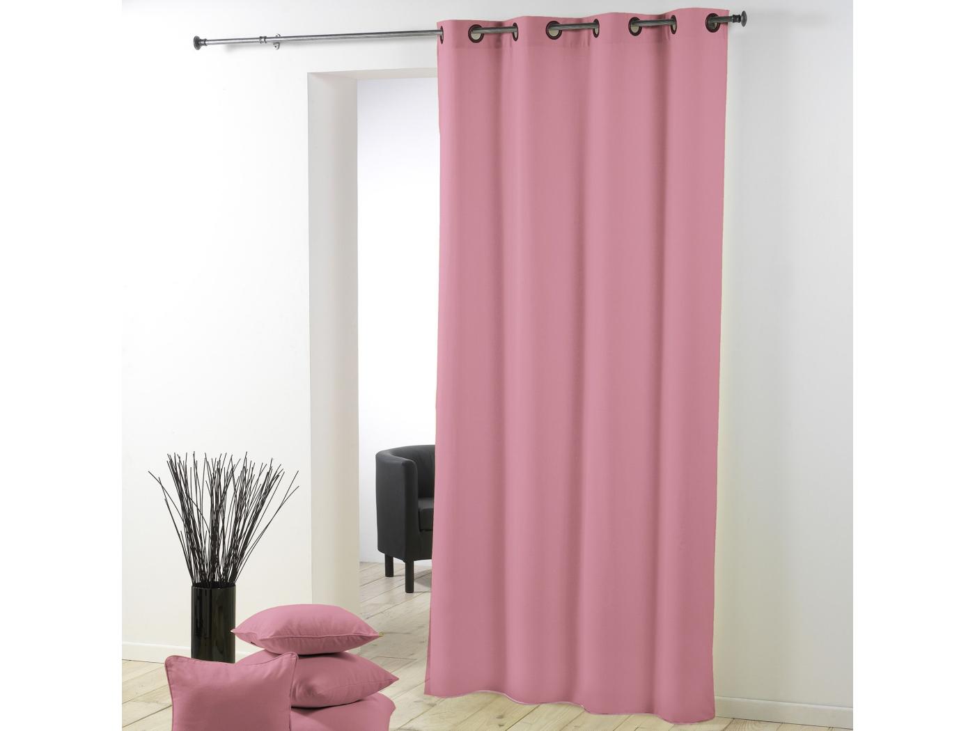 Rideau A Oeillets Plastique Polyester Uni Essentiel Rose 140 X 260 Cm