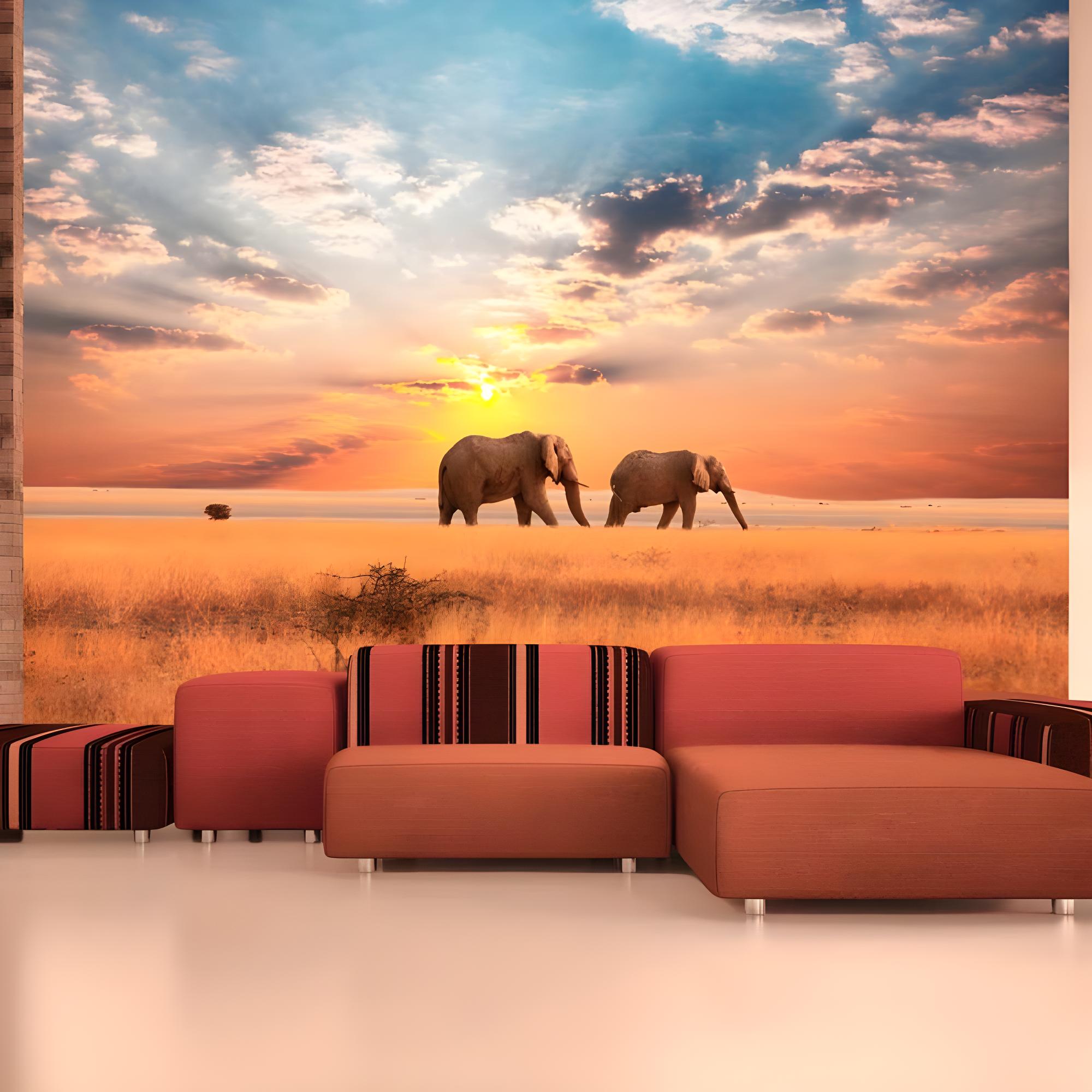 Papier Peint Éléphants de Savane D Afrique 309 x 400 cm