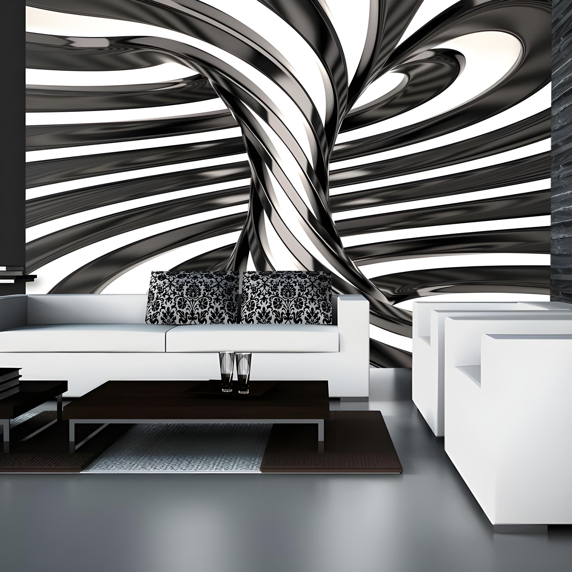 Papier Peint Black White Swirl 140 X 200 Cm