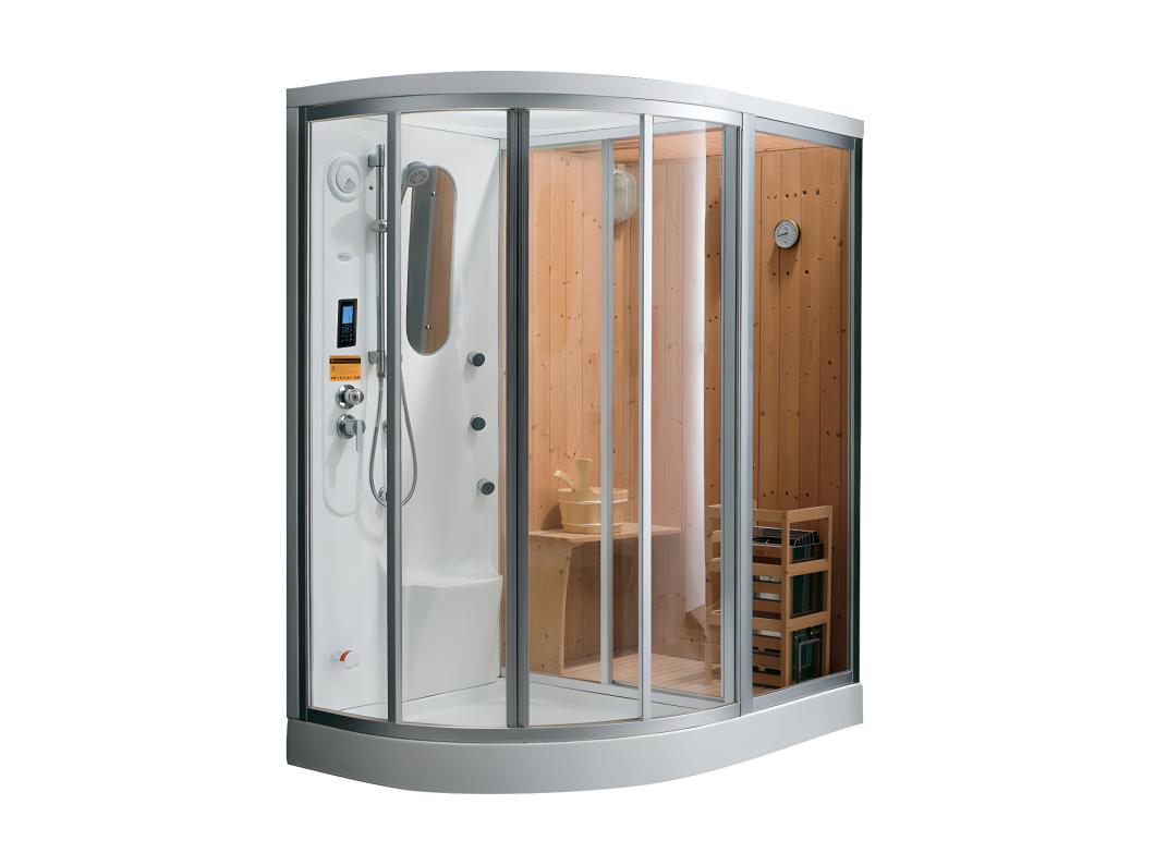 Cabine de douche intégrale d'angle HAUMEA fonction Hammam et Sauna  - l157xP110xH215cm- Angle droit