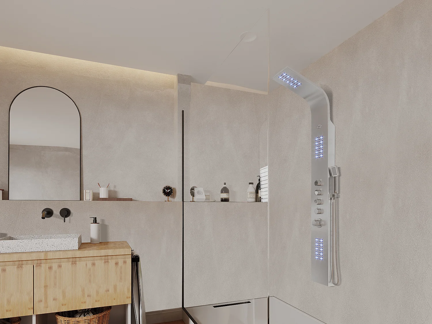 Colonne de douche hydromassante thermostatique à leds - 20*165cm - Argent - FELICITA