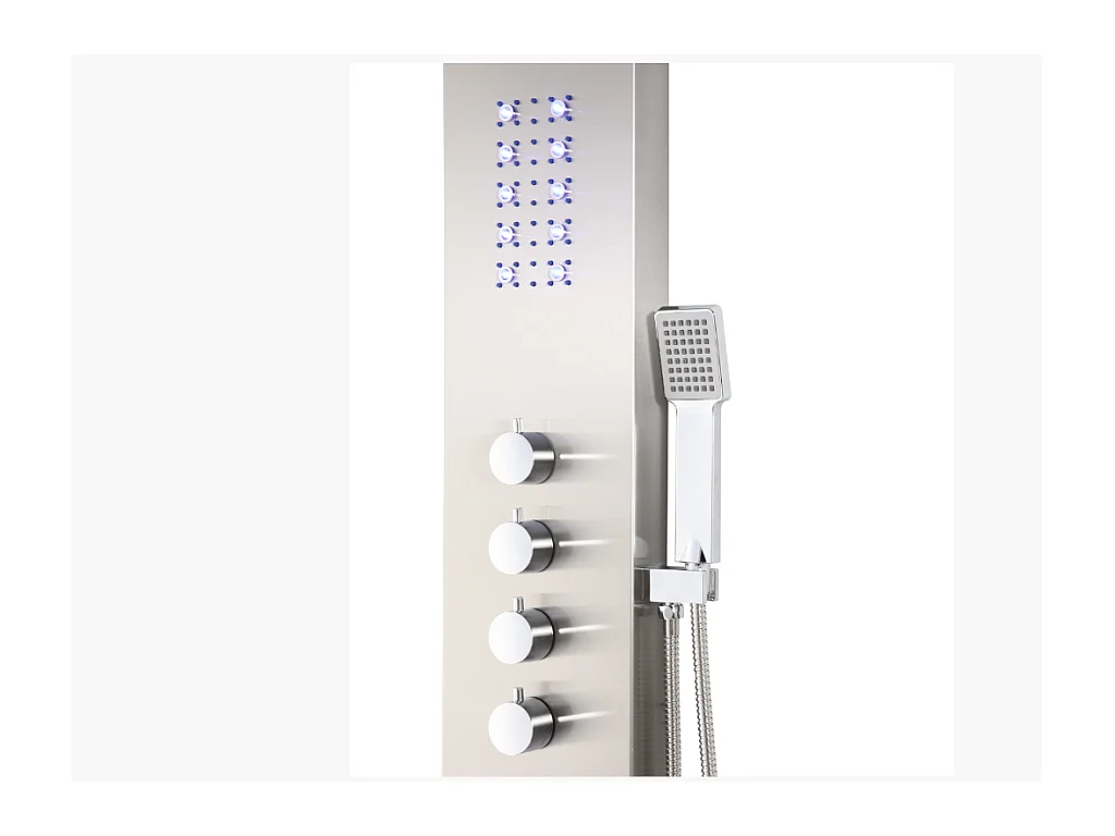 Coluna de duche hidromassagem termostática com leds FELICITA - 20 x 165 cm - Prateada