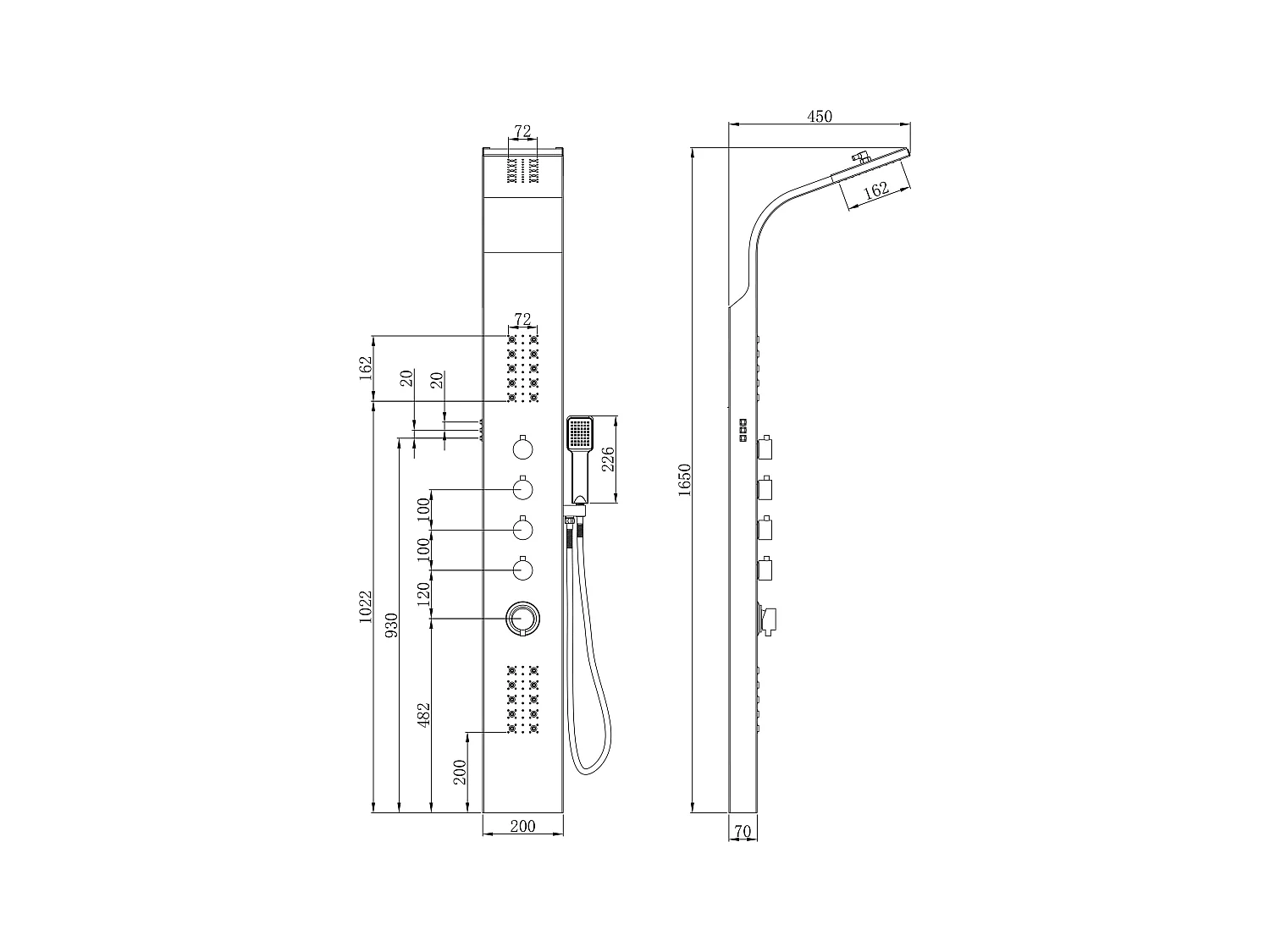 Coluna de duche hidromassagem termostática com leds FELICITA - 20 x 165 cm - Prateada