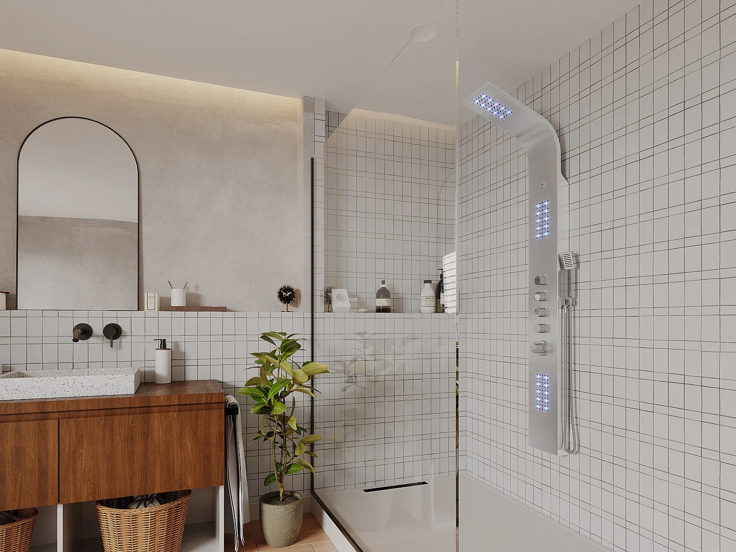 Massage-Duschsäule mit LEDs - 20 x 165 cm - Silberfarben - FELICITA