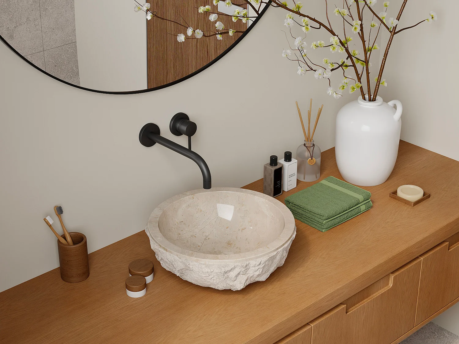 Vasque de salle de bain en marbre LIME - Couleur crème