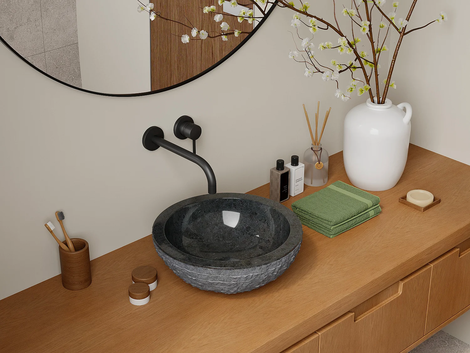 Vasque de salle de bain en marbre MUKI - Couleur grise