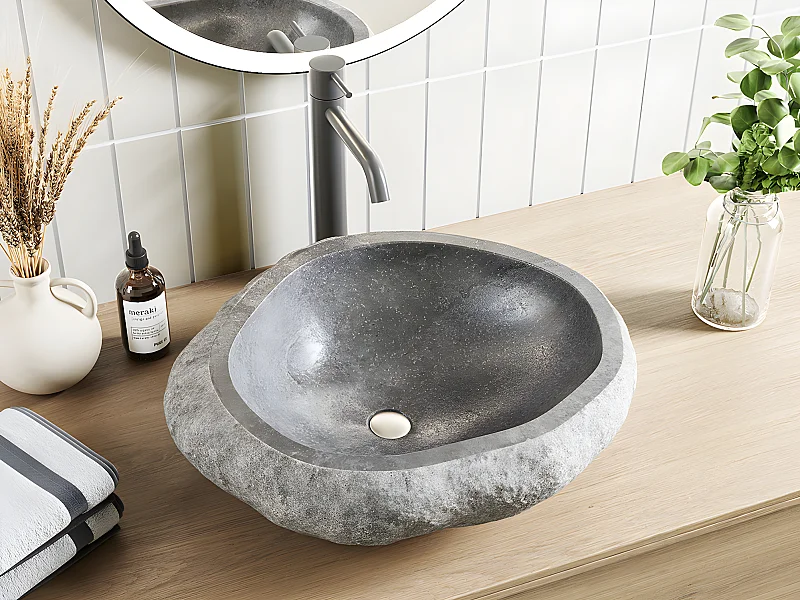 Vasque de salle de bain en pierre de rivière STONE - Couleur grise