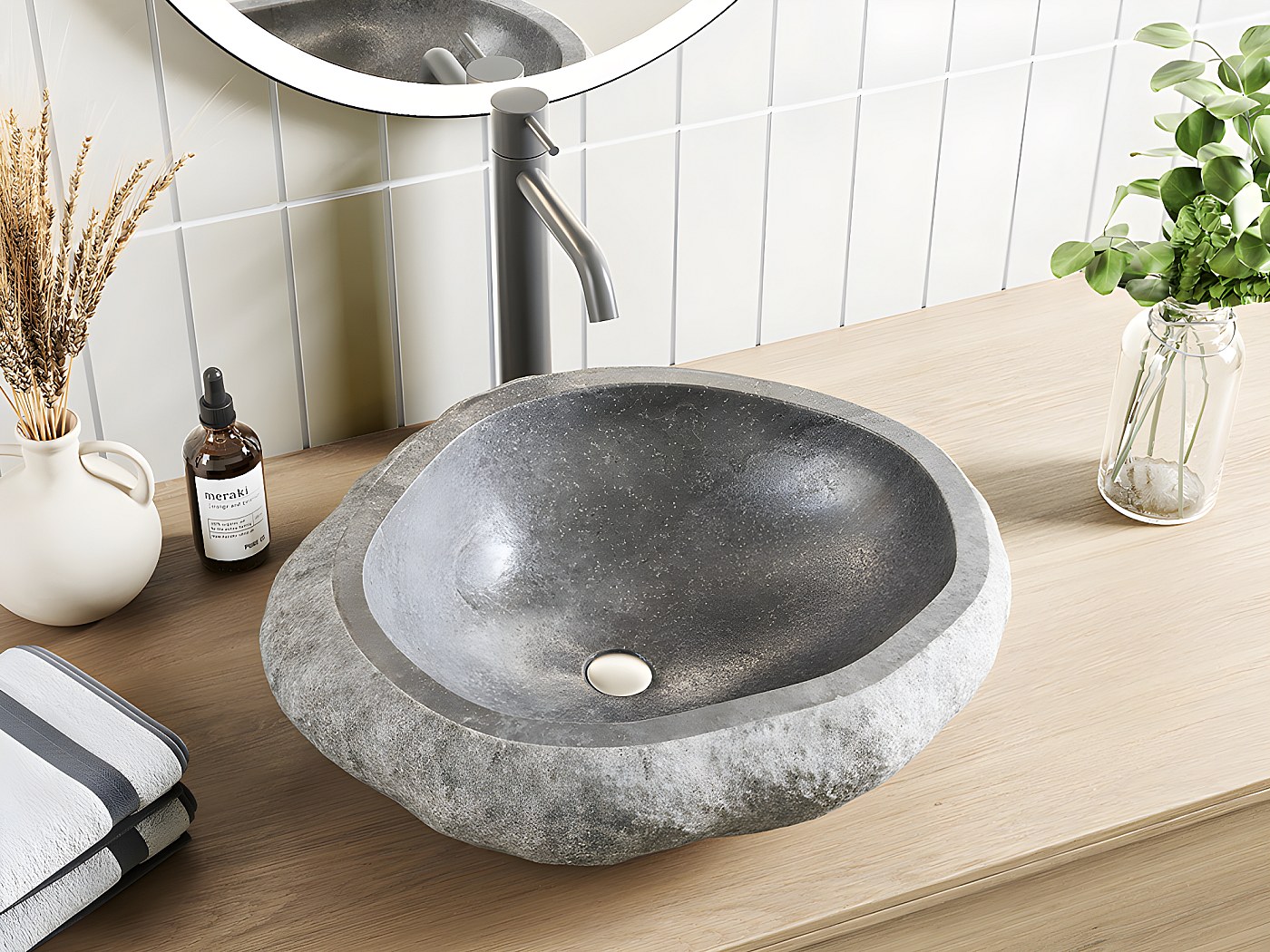 Vasque de salle de bain en pierre naturelle STONE - Couleur grise