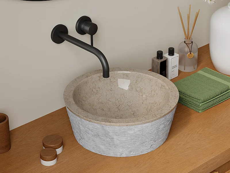 Lavatório de casa de banho em mármore MARBLE - Cor creme