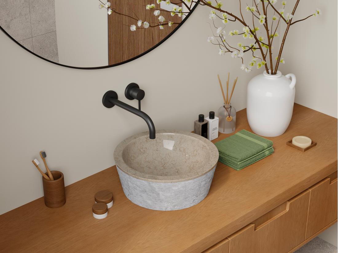 vente unique Vasque de salle de bain en marbre MARBLE - couleur crème