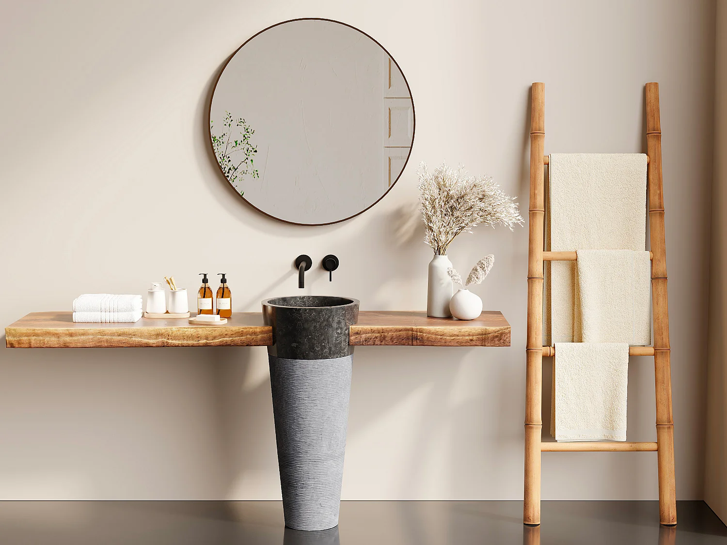 Wastafel badkamer op voet van marmer LANTA - Kleur grijs