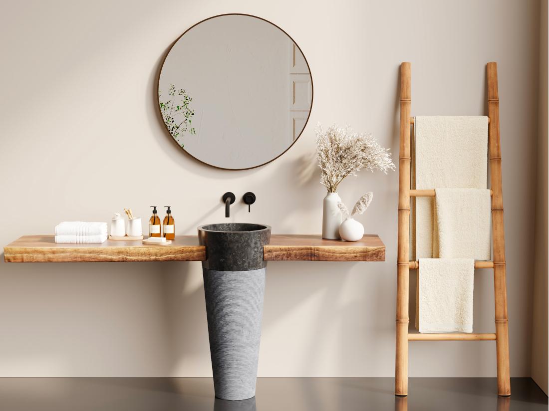vente unique Vasque sur pied en marbre LANTA - Couleur grise