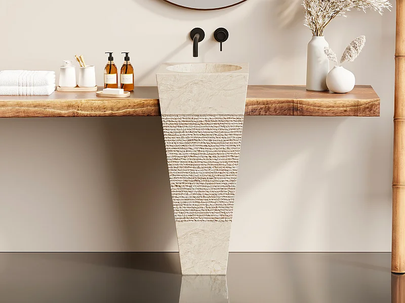 Wastafel badkamer op voet van marmer MIDO - Kleur crème en grijs