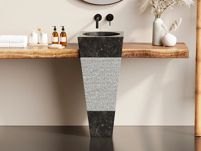 Lavabo su piedistallo in marmo - MIDO - Nero e grigio