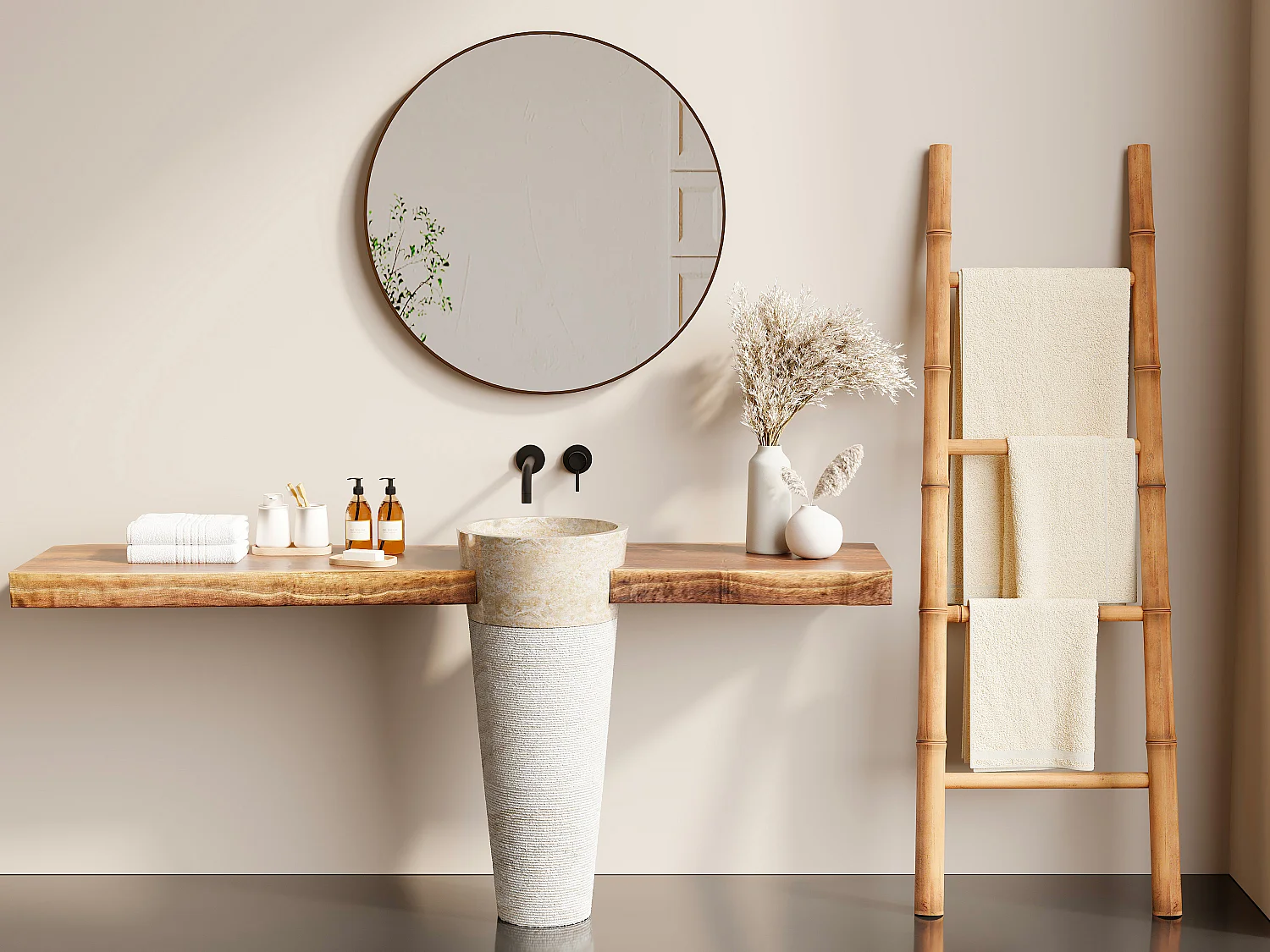 Wastafel badkamer op voet van marmer LANTA - Kleur crème