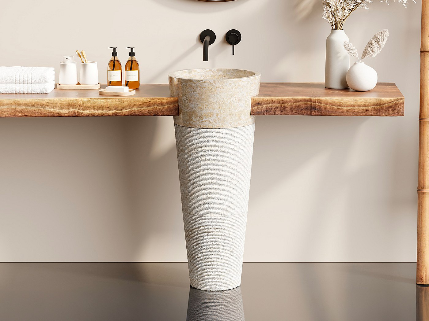 Vasque de salle de bain sur pied en marbre LANTA - Couleur crème