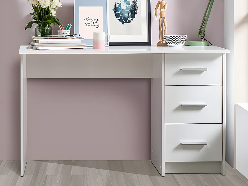 Skrivbord LEONDINE - 3 lådor - Vit