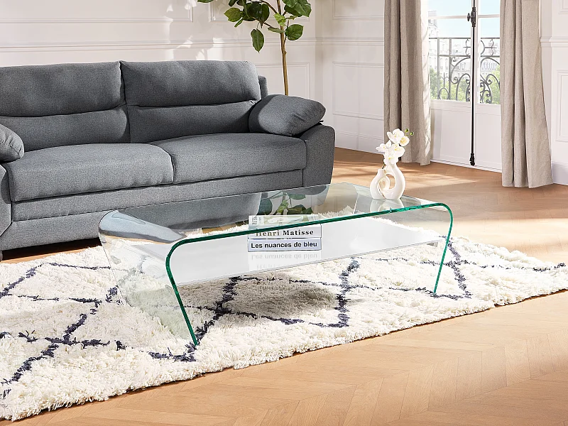Table Basse Rectangulaire Verre Trempé 108x50x35 Cm, Multi Couleur (neuve)