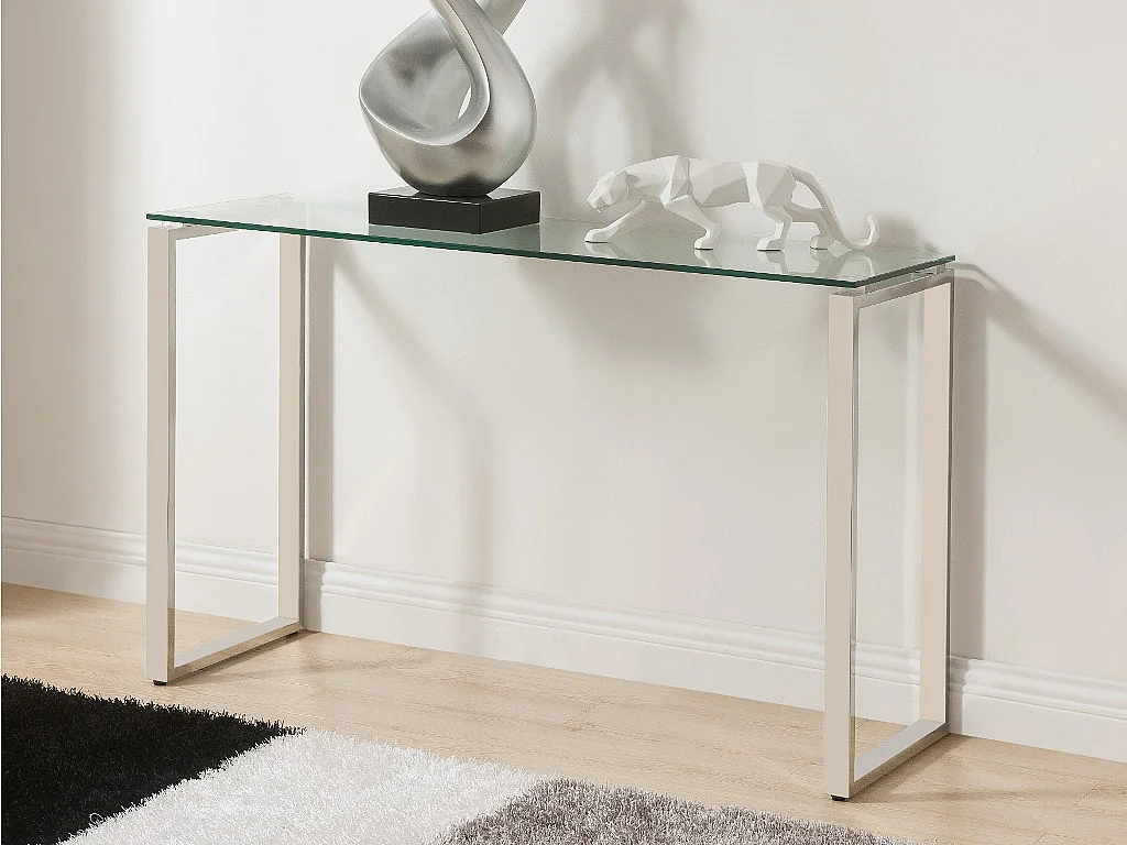 Consolle in Vetro temperato e metallo cromato - FREYA