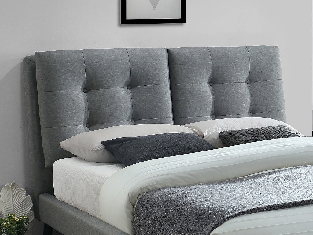 Cama PILLOW con cabecero acolchado - Tela -160x200cm - Gris