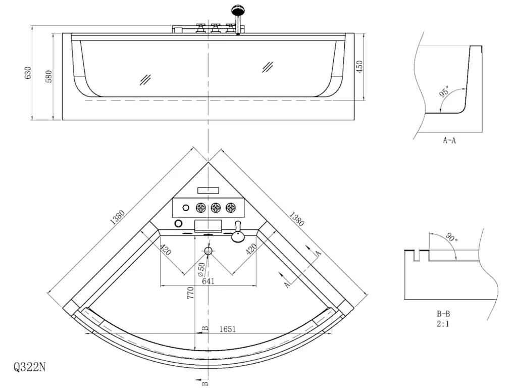 Whirlpool Eckwanne mit Glaswand - 2 Personen - 330 L - 138x138x59 cm - EVELINA