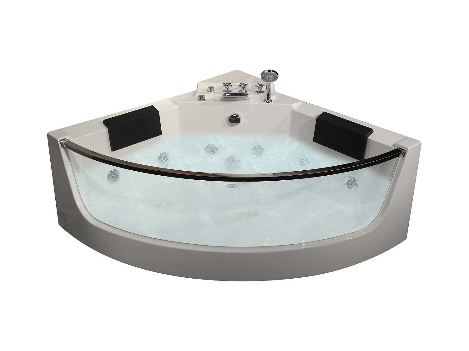 Hoekmassagebad met glazen wand - 2 personen - 330 l - 138 x 138 x 59 cm - EVELINA