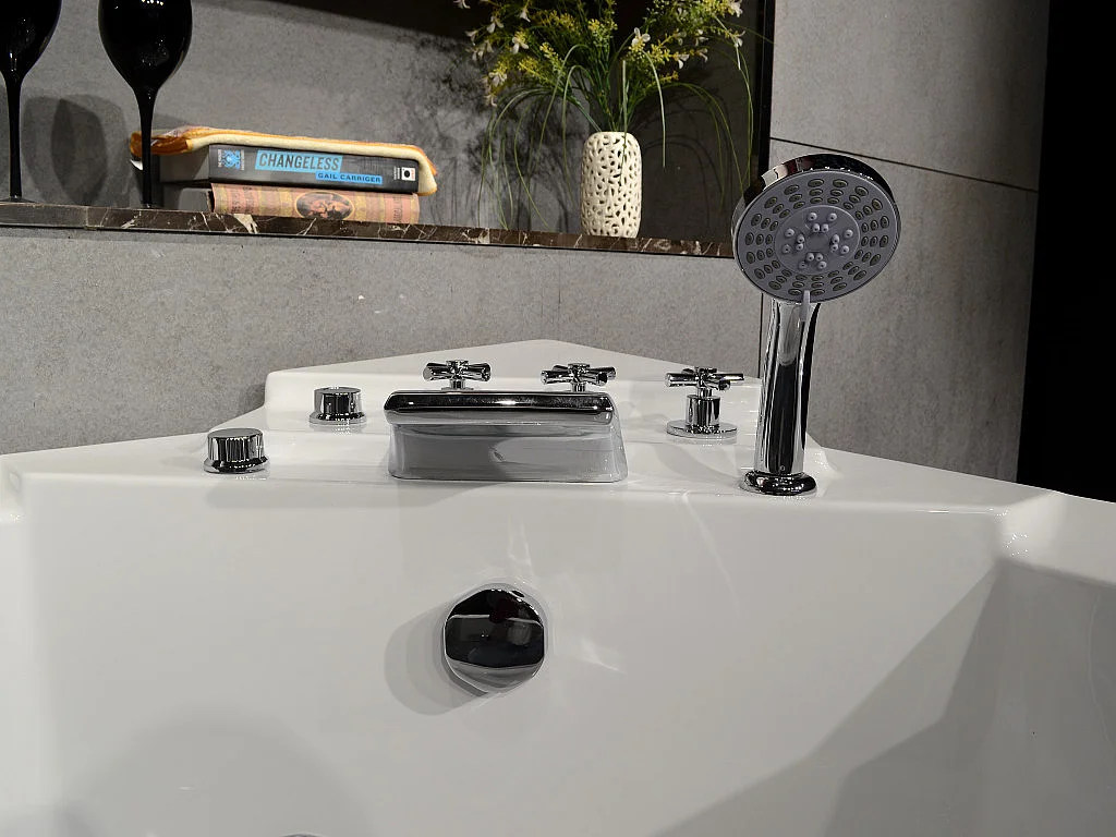 Baignoire balnéo d'angle vitrée - 2 places - 330 L - 138 x 138 x 59 cm - EVELINA