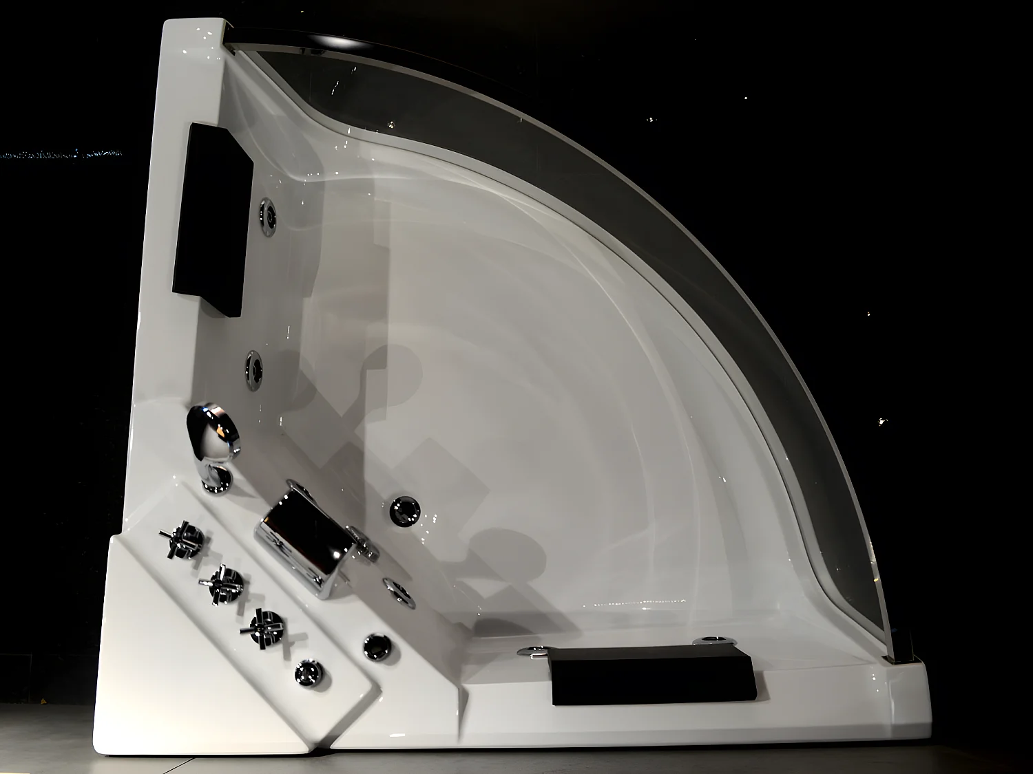 Baignoire balnéo d'angle vitrée - 2 places - 330 L - 138 x 138 x 59 cm - EVELINA