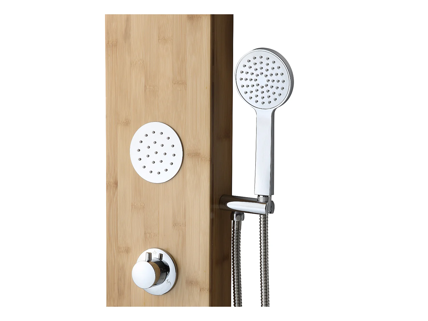 Colonna da doccia idromassaggio TISSIA, pioggia tropicale e pannello di bambù - 20x140 cm