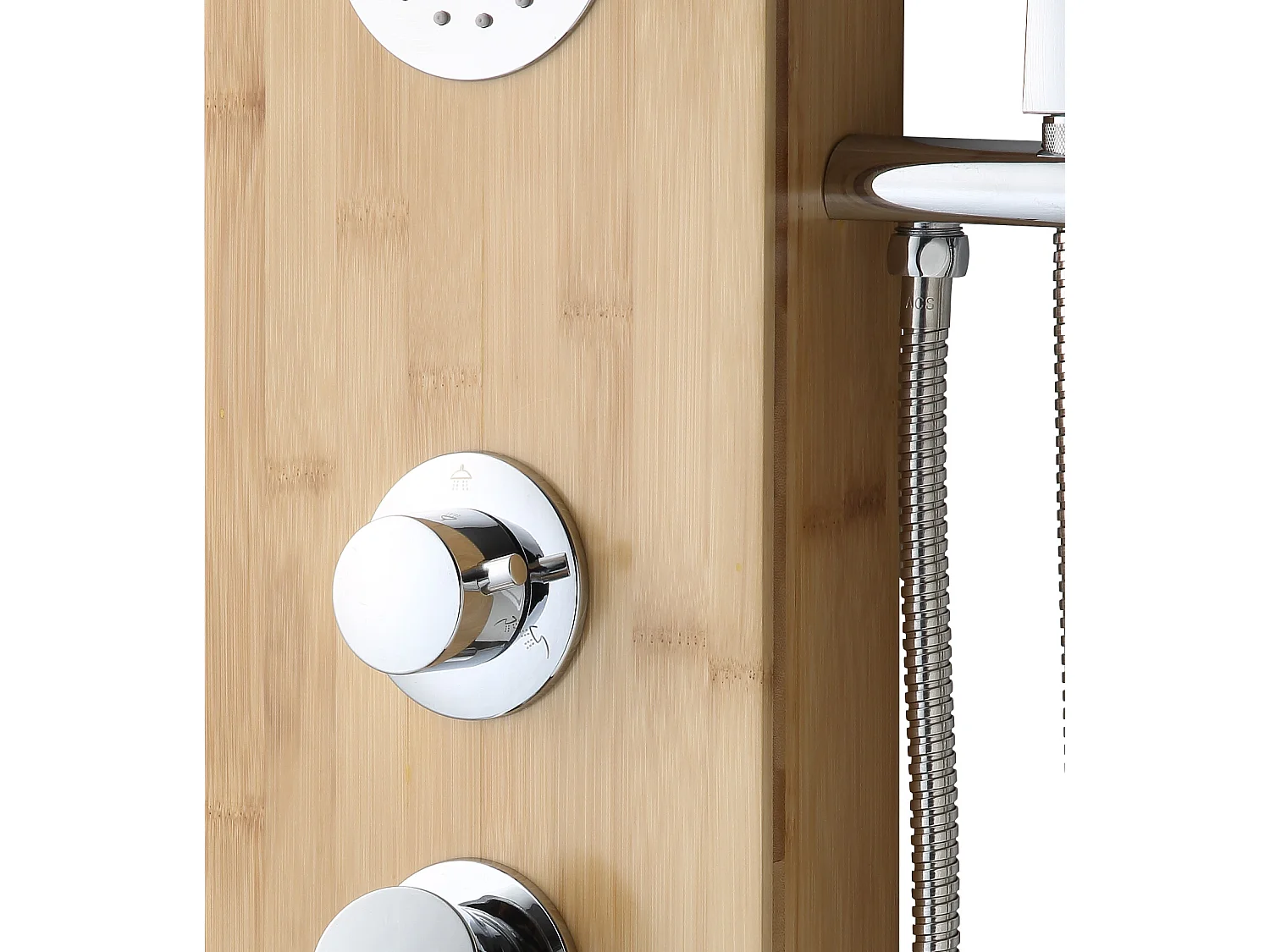 Colonna da doccia idromassaggio TISSIA, pioggia tropicale e pannello di bambù - 20x140 cm