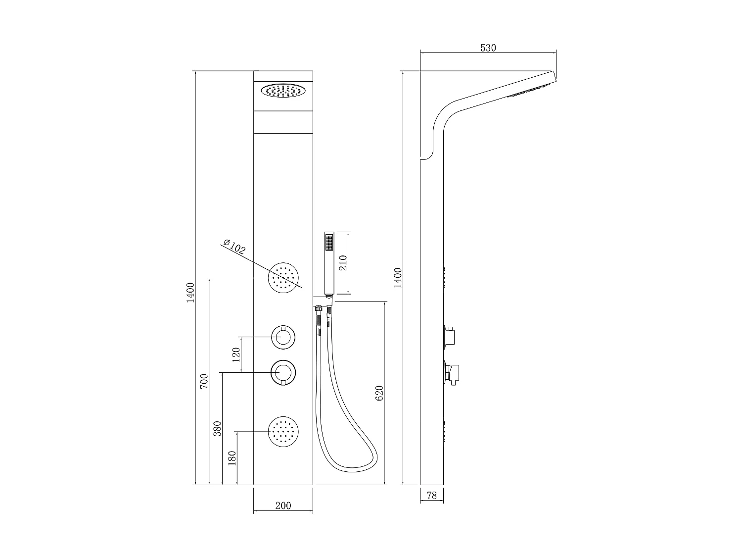 Colonne de douche hydromassante, pluie tropicale et panneau en bambou - 20*140 cm - TISSIA