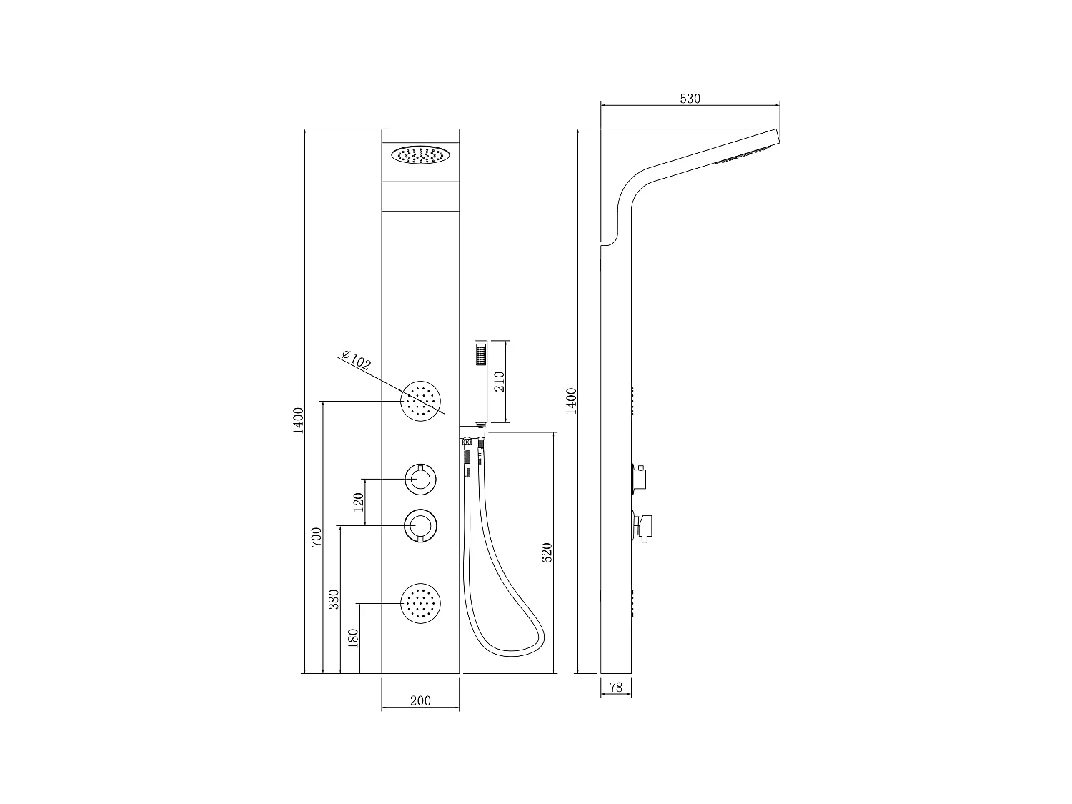 Panel prysznicowy z hydromasażem TISSIA, funkcja tropikalnego deszczu, bambusowy panel – 20 × 140 cm