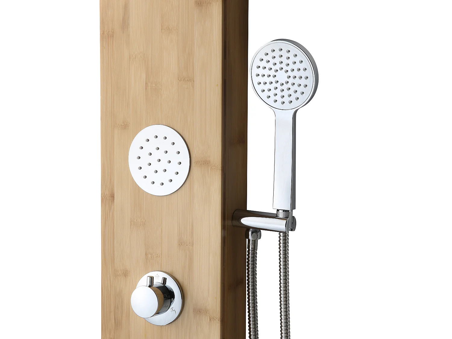 Columna de ducha con hidromasaje TISSIA, lluvia tropical y panel de bambú - 20x140 cm
