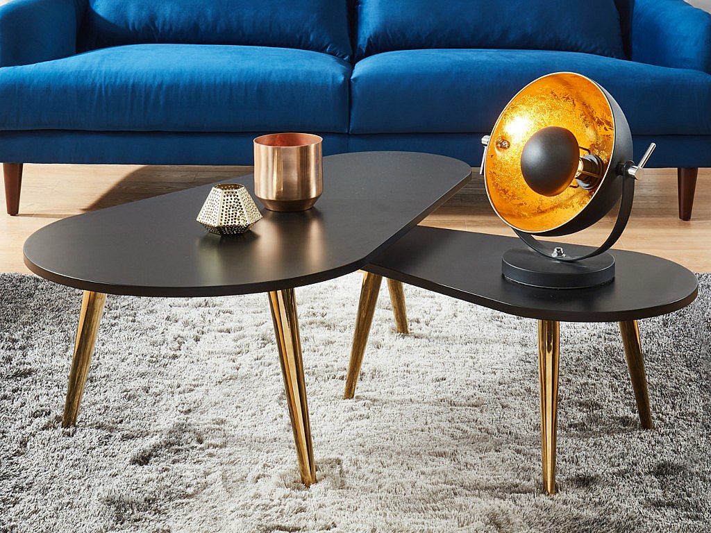 Beistelltisch 2er-Set - MDF & Metall - Goldfarben & Schwarz - ELMY