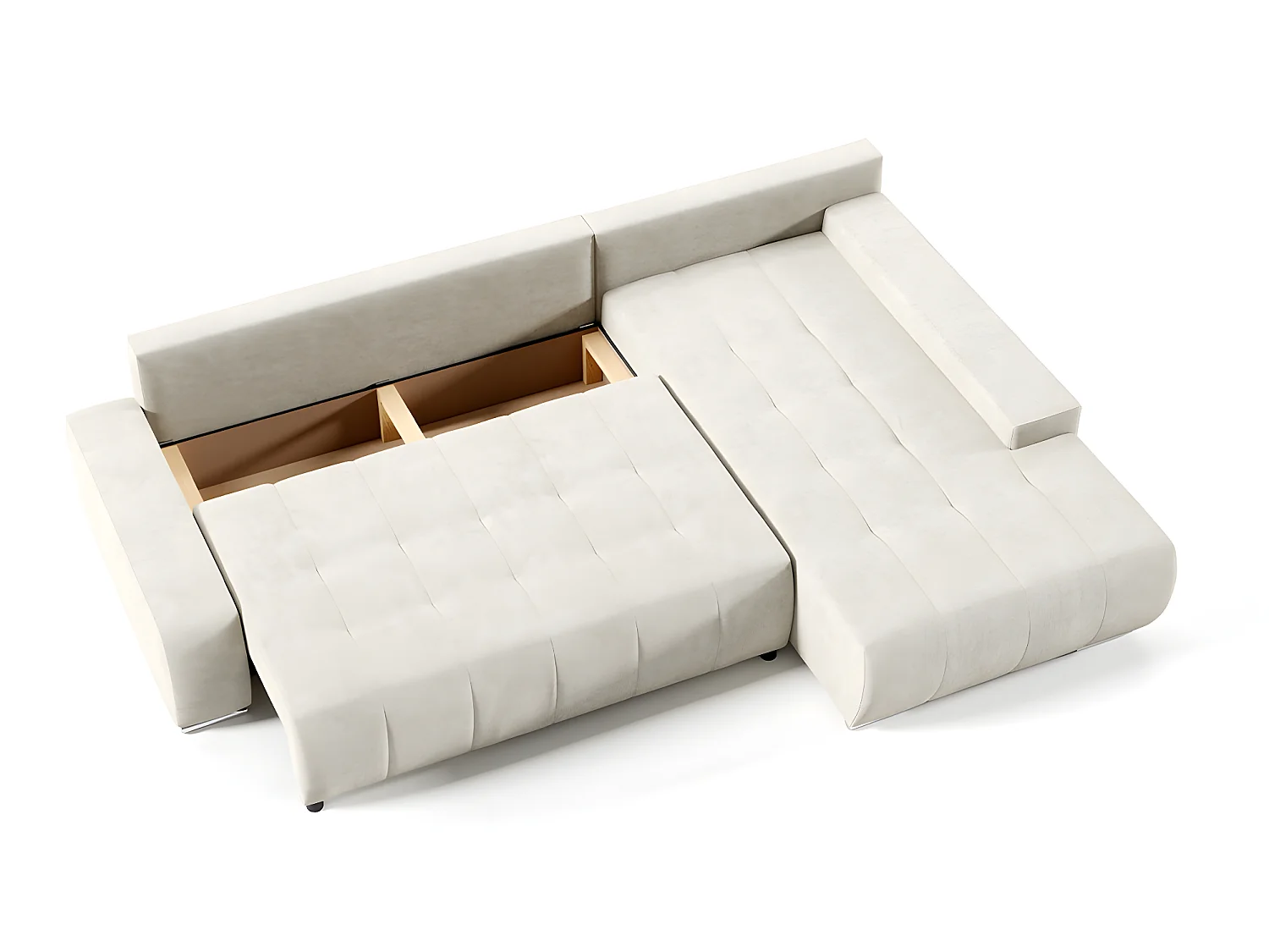 Canapé d'angle convertible droit 4 places avec coffre Jonas Crème