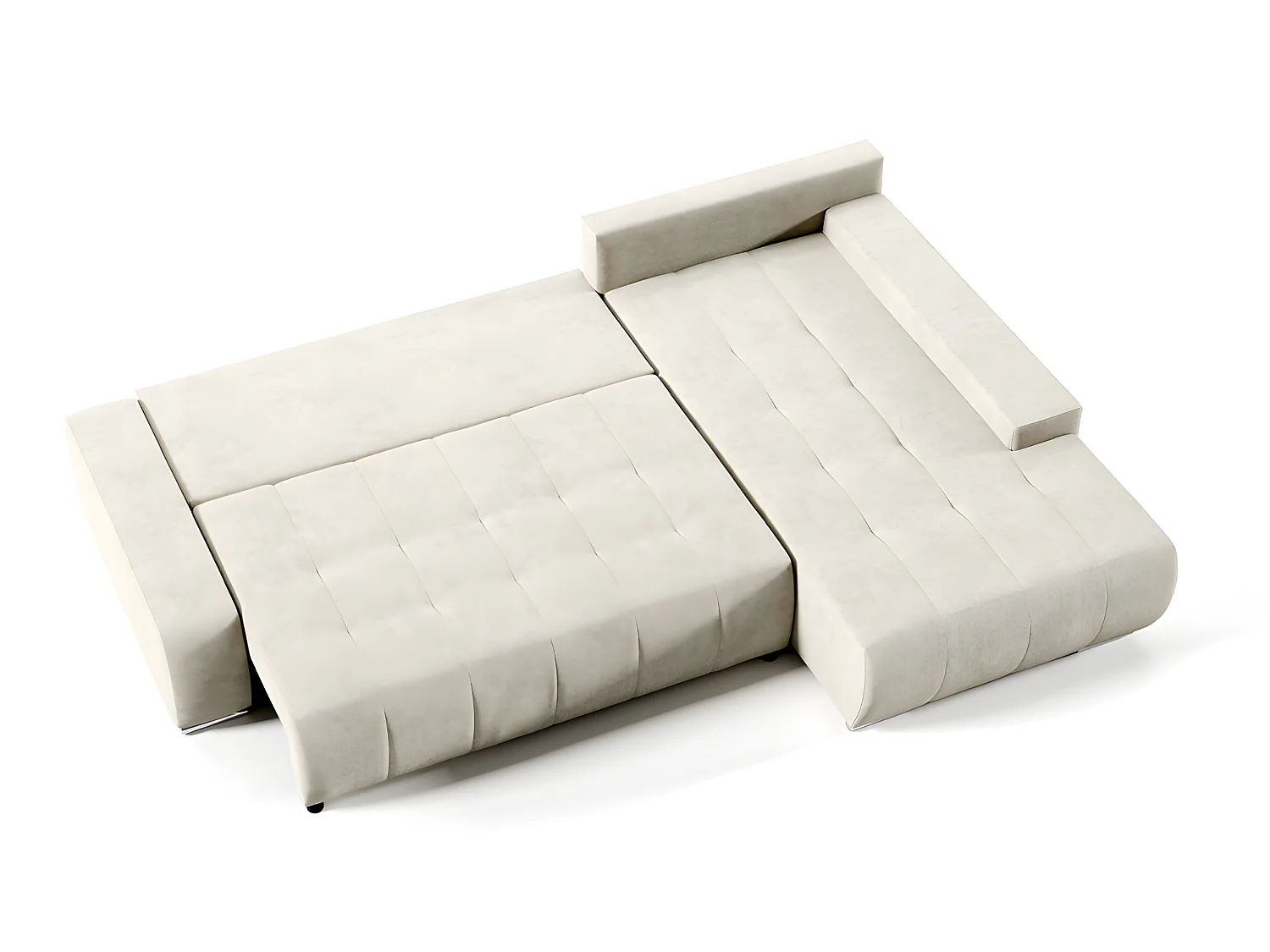 Canapé d'angle convertible droit 4 places avec coffre Jonas Crème