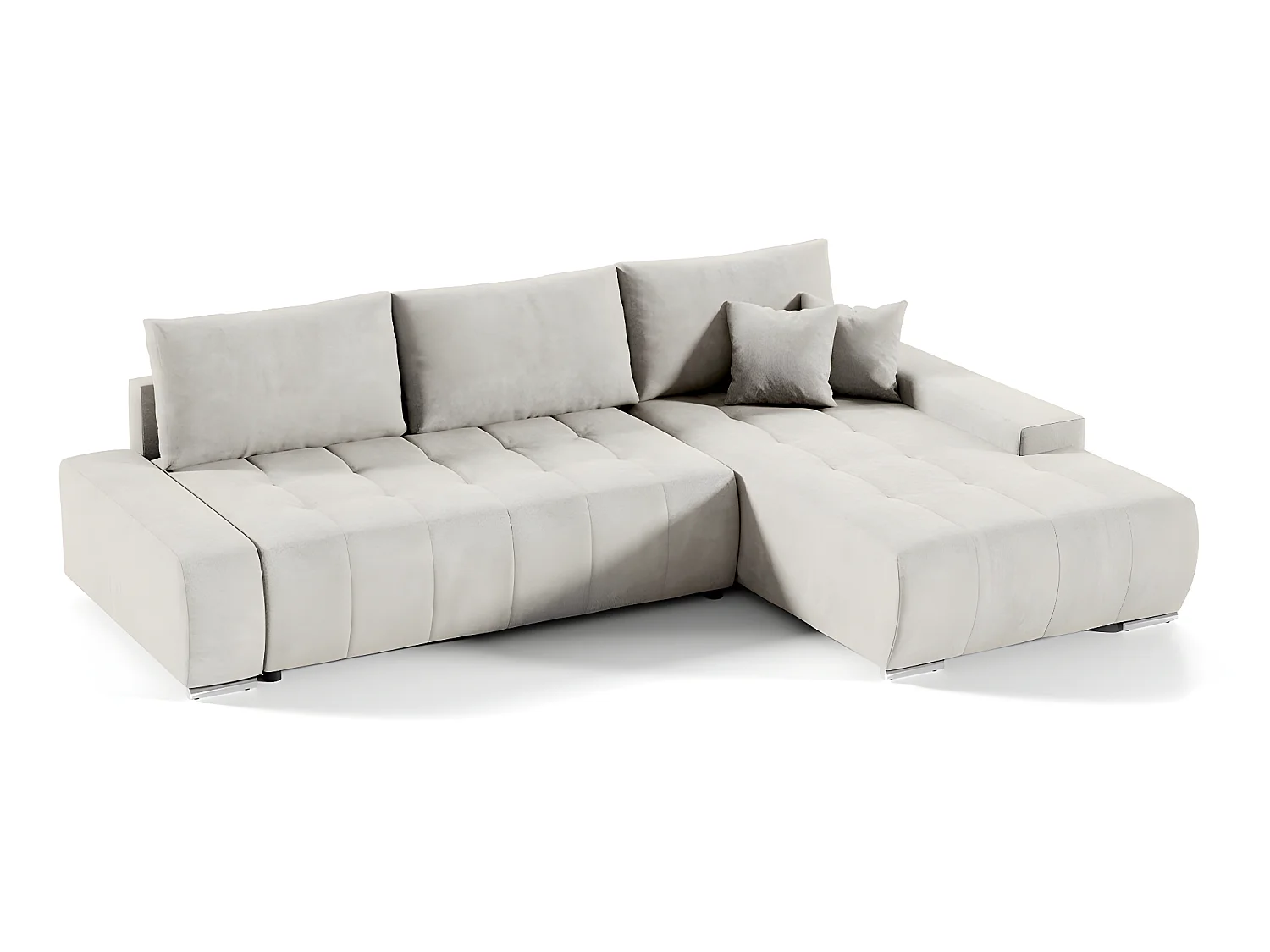 Canapé d'angle convertible droit 4 places avec coffre Jonas Crème