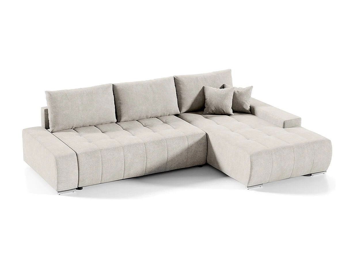Canapé d'angle convertible droit 4 places avec coffre Jonas Crème