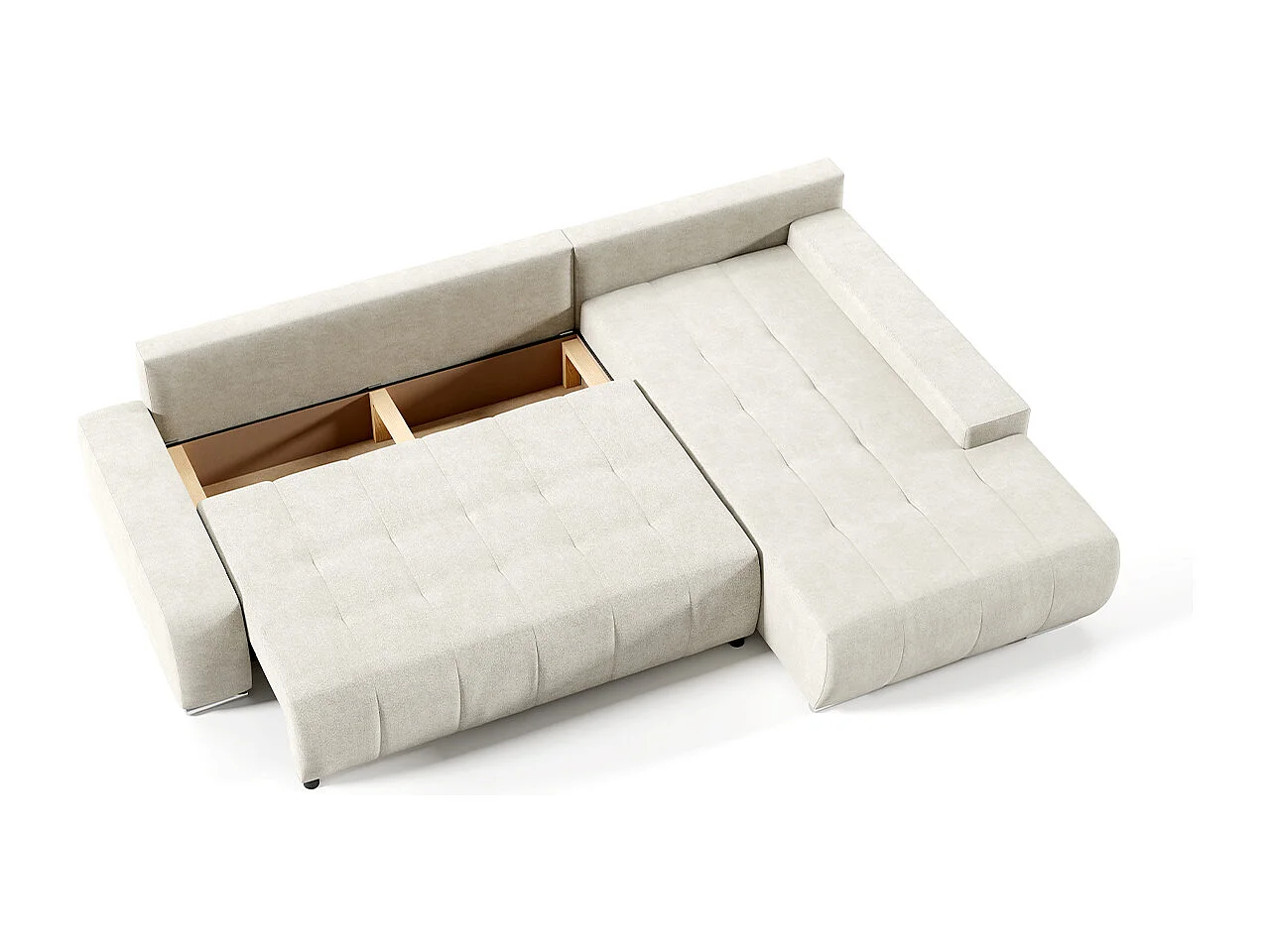 Canapé d'angle convertible droit 4 places avec coffre Jonas Crème