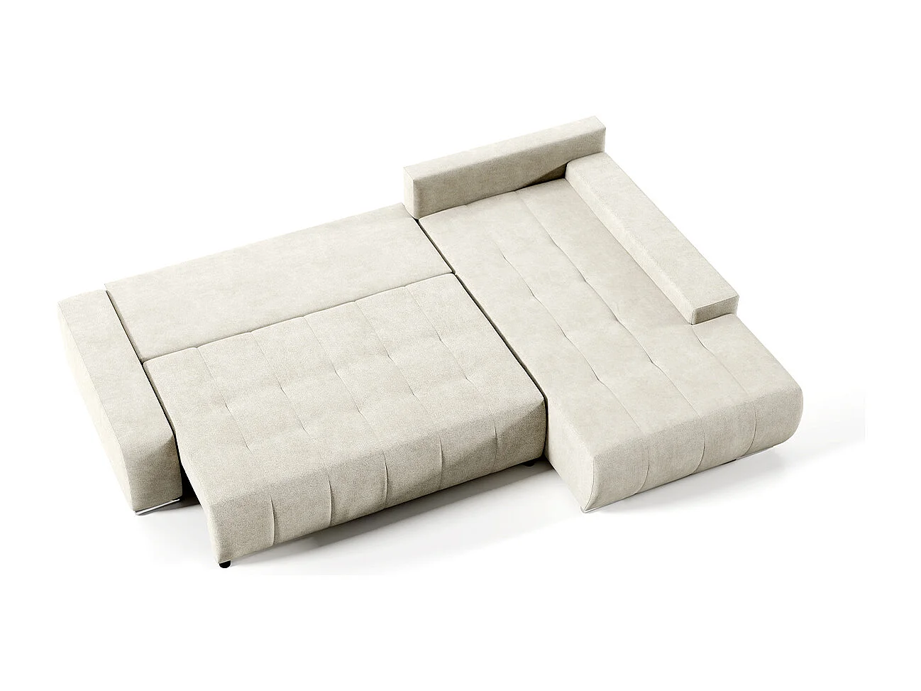 Canapé d'angle convertible droit 4 places avec coffre Jonas Crème